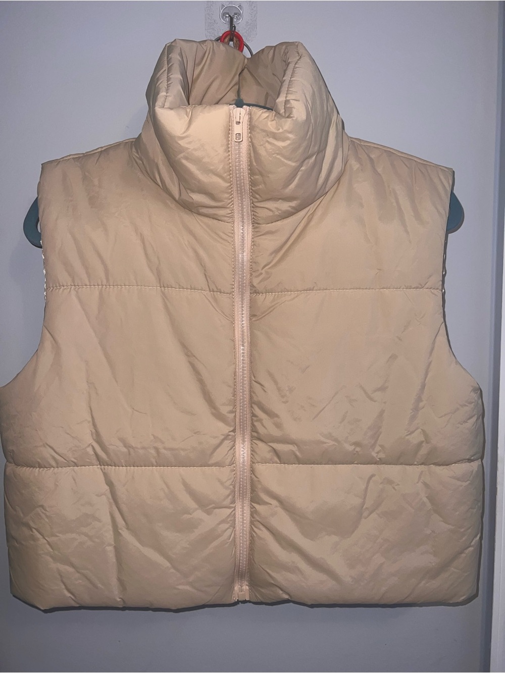 SHEIN Beige Quilted Puffer Vest with High Collar
